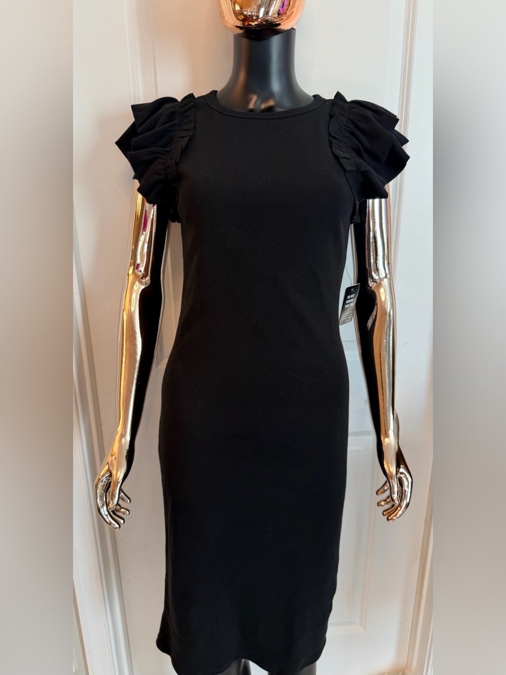 Express Black Ruffled Sleeve Midi Dress